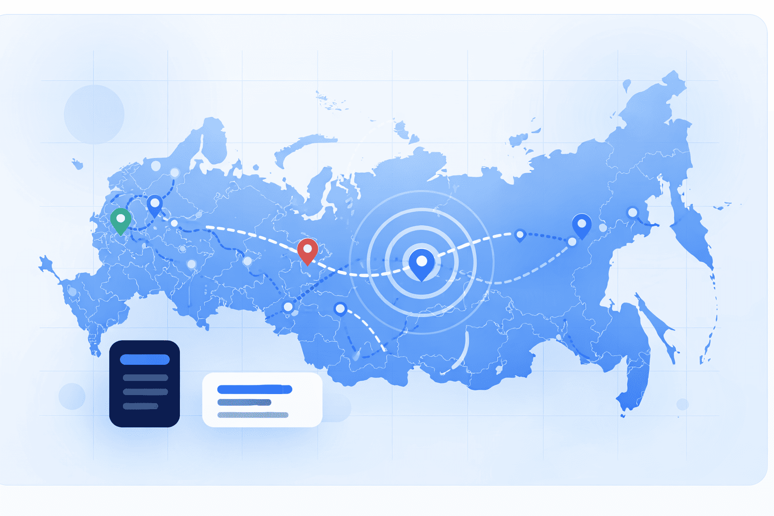 Карта ретрансляторов России с маршрутами и геоточками